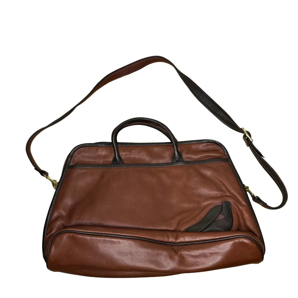 Mowen Leather Designs Messenger Briefcase Bag Brown Black Leather Academia GUC - Picture 1 of 16